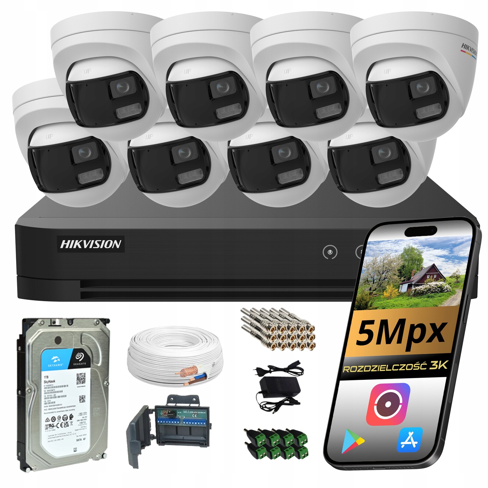 Sada Kamer Pro Monitorování Hikvision 5MPX Široký Úhel Analogové Detekce