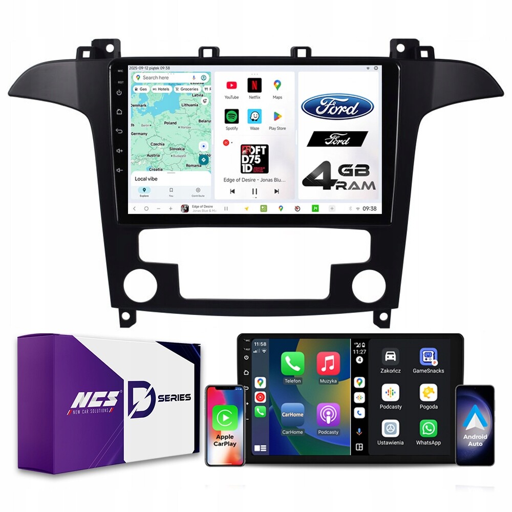 Rádio Navigace Ncs D9 Ford S-Max 2006-2015 Android 4GB Lte 9″ Černá