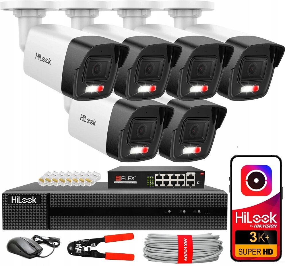 Sada pro monitorování Ip 6 kamer 4MPx 2K Externí PoE Audio Hikvision