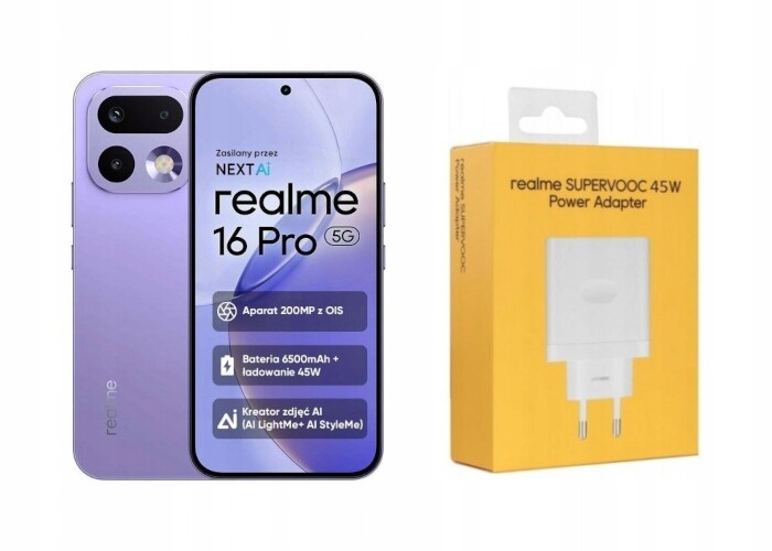 Smartphone realme 16 Pro 5G 8 Gb 512 Gb Fialový Orchid Purple Nabíječka