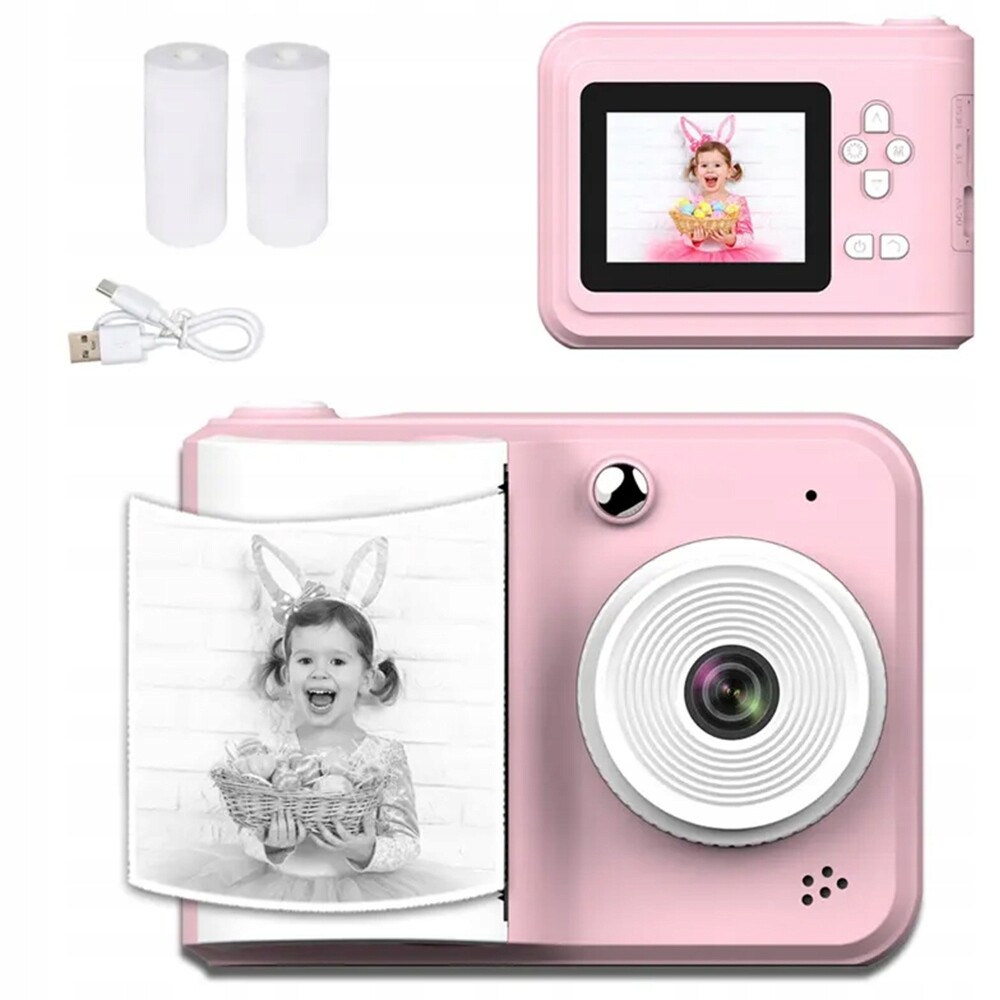 Fotoaparát pro děti digitální, okamžitý s tiskárnou vodítko a válečky, růžový