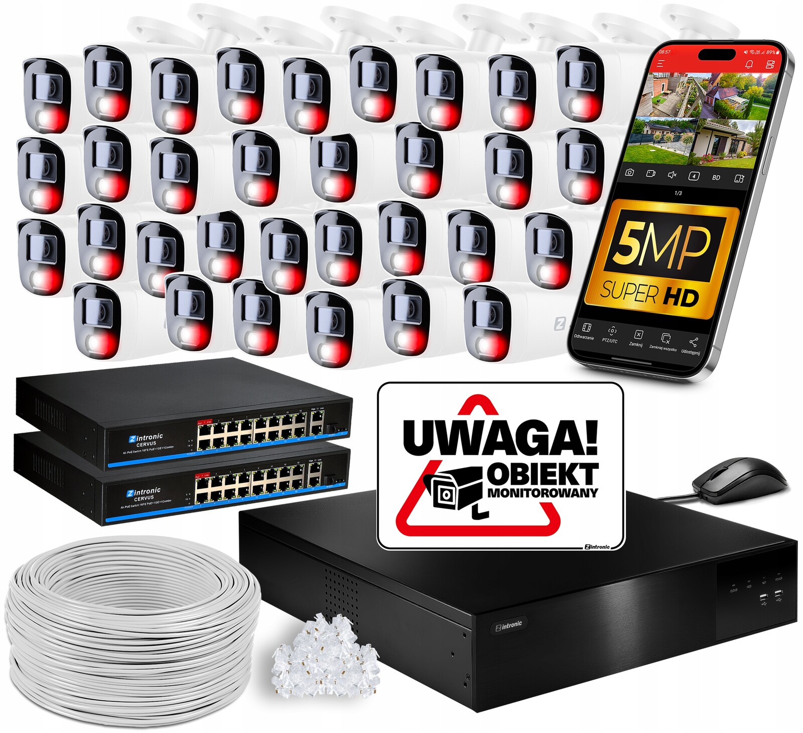Set Monitorování 5MPx Ip Poe 32 Kamer Audio Detekce 2xSWITCH Bez Disku