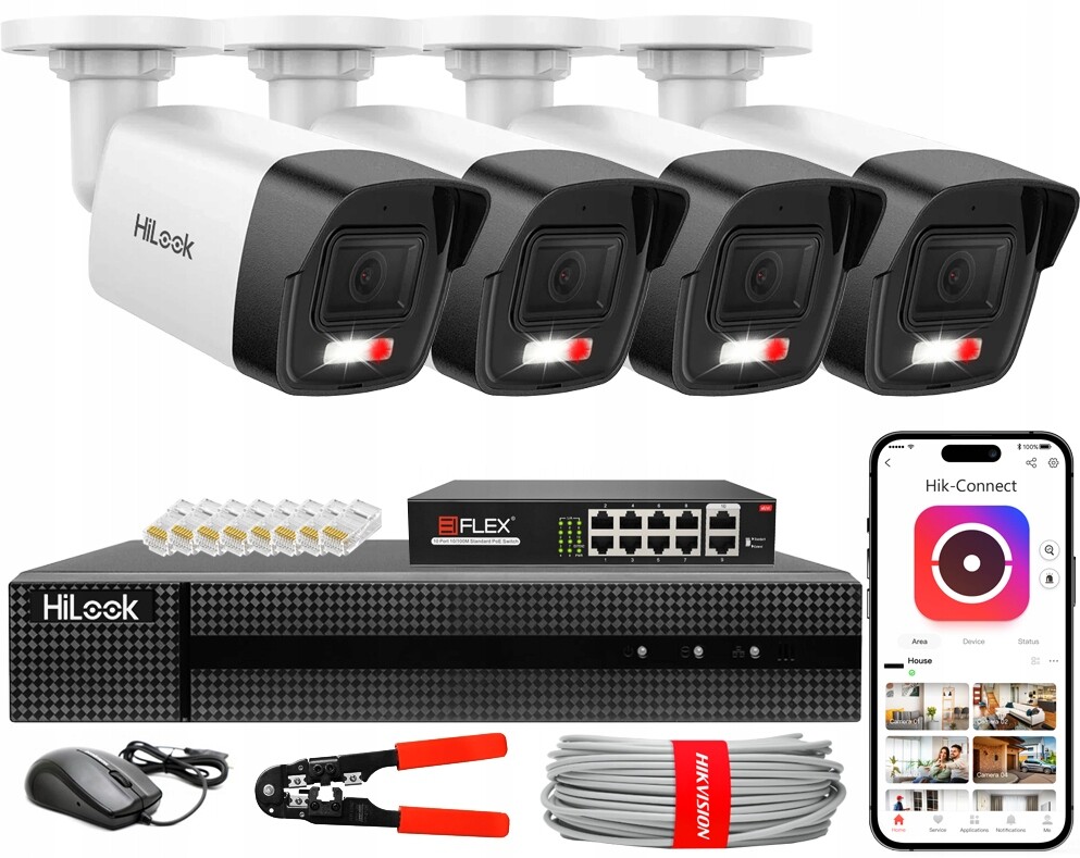 Sada pro monitorování 4MPx 4 kamery PoE IPC-B140HA-LUC HiLook od společnosti Hikvision