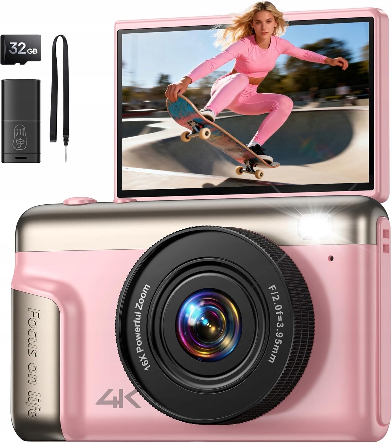 Kompaktní Digitální Fotoaparát Siiooe 4K16X Zoom 64MP Selfie Kamera 180° Foto