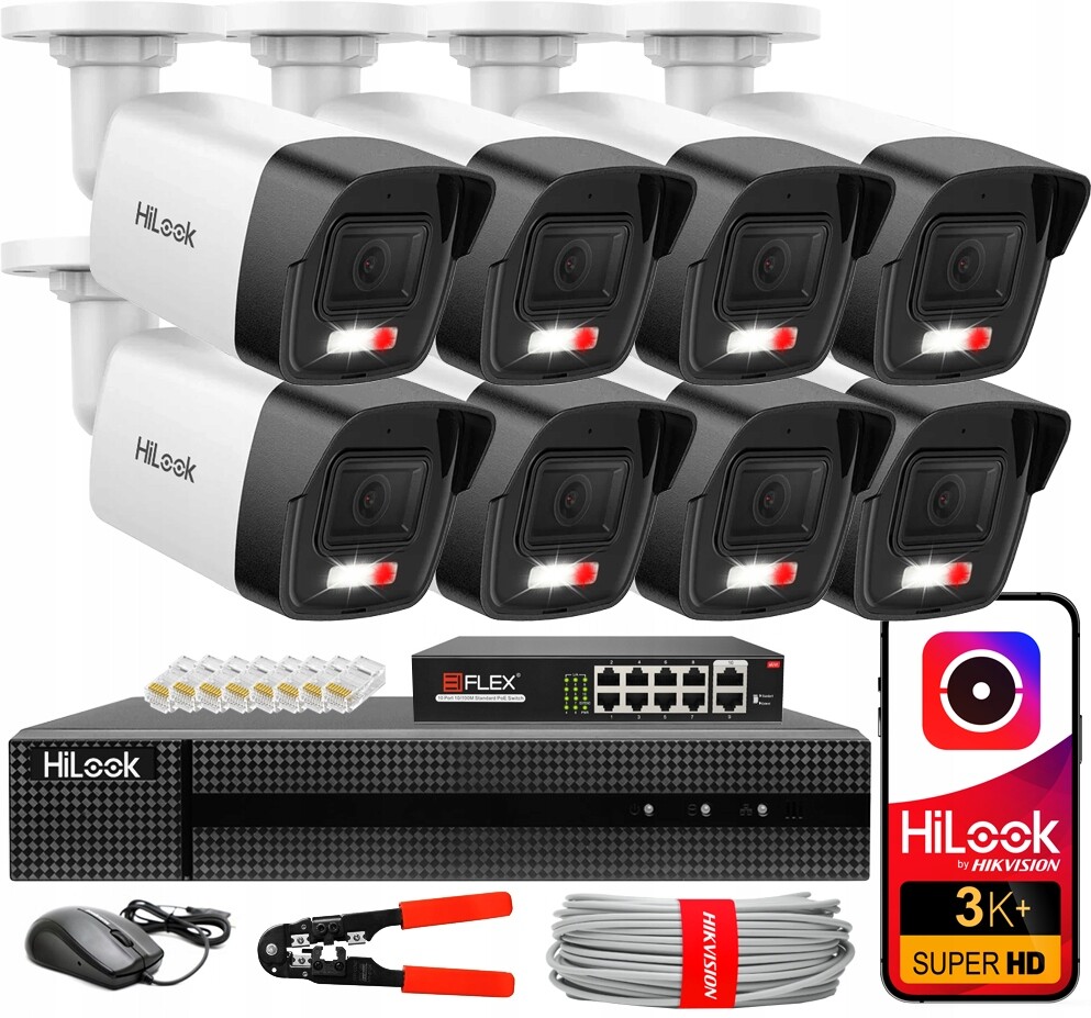 Venkovní monitorování Ip 8 kamer 4MPx HiLook Hikvision Audio HikConnect