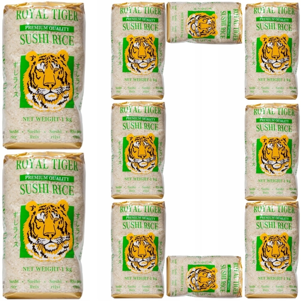 10x Rýže na sushi kulatá Kleistová zrna Top kvalita 1 kg 1000 g Royal Tiger