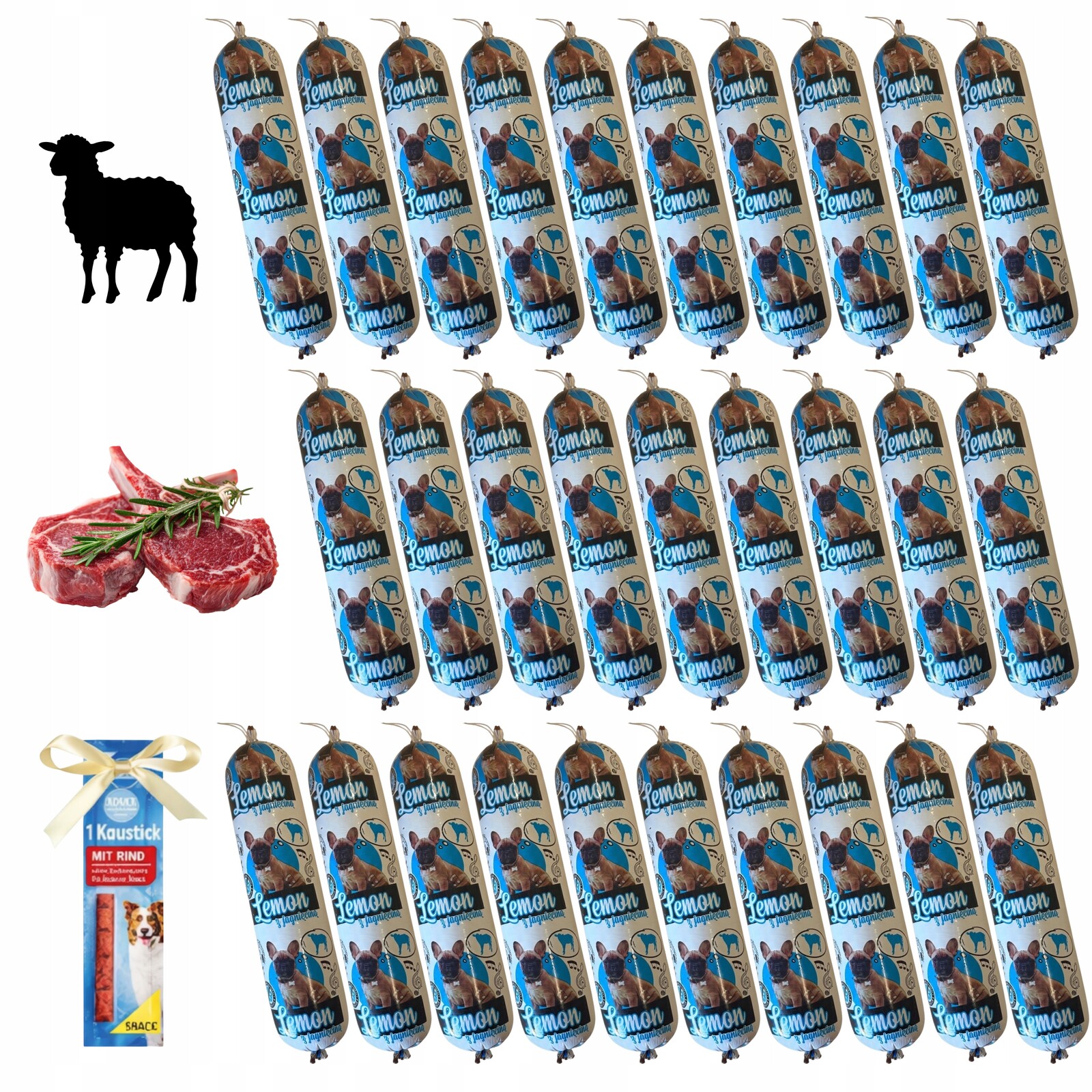 Tyčinka pro psa jehněčí Lemon 29x1KG 90% krmivo bez chemie