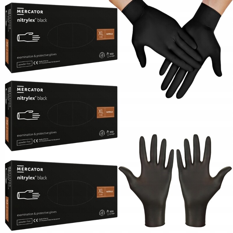 Černé nitrilové rukavice Mercator Nitrylex Black roz.XL 3 ks x 100 ks