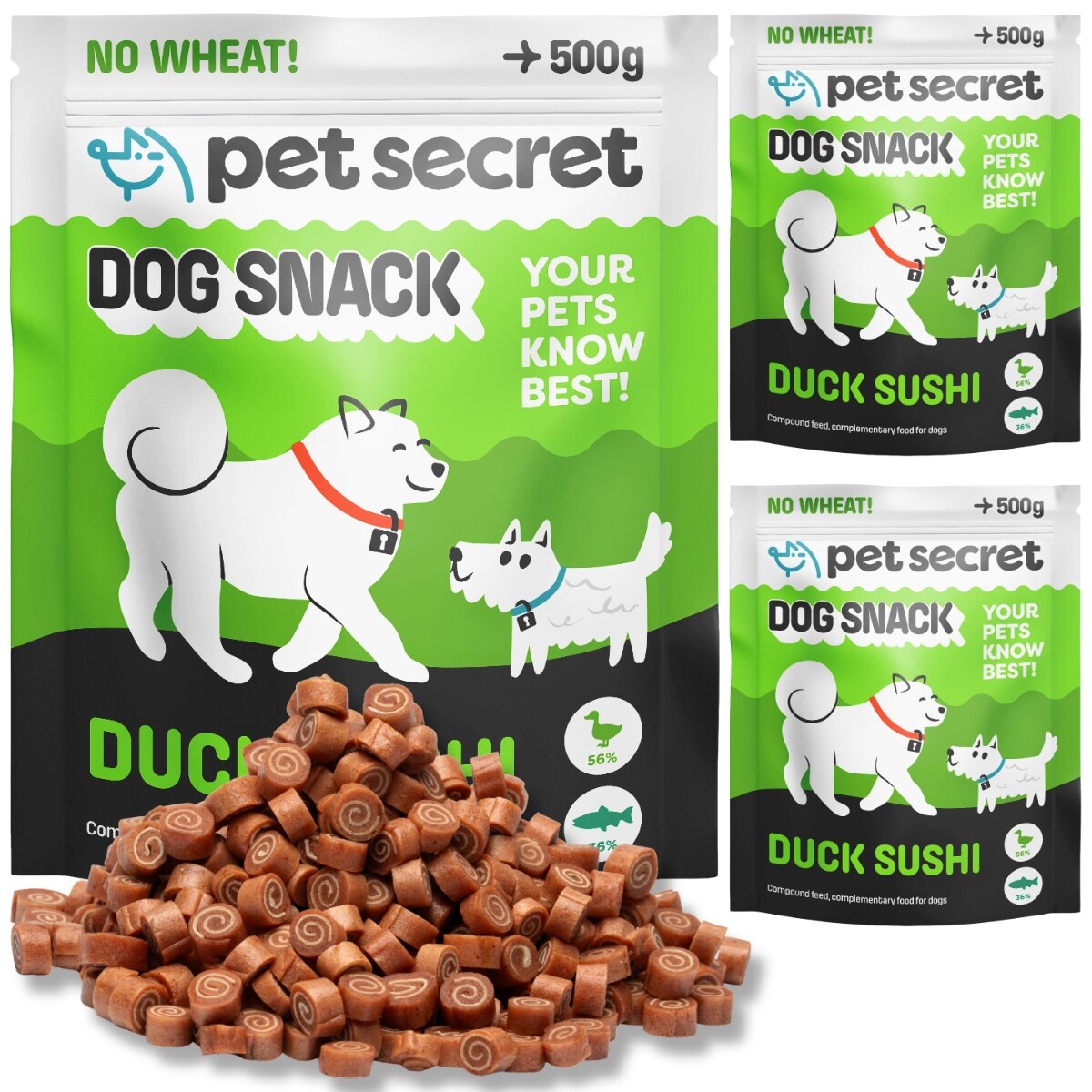 Psí pamlsek Sushi s kachnou 3x500g Pet Secret Masové měkké rolky