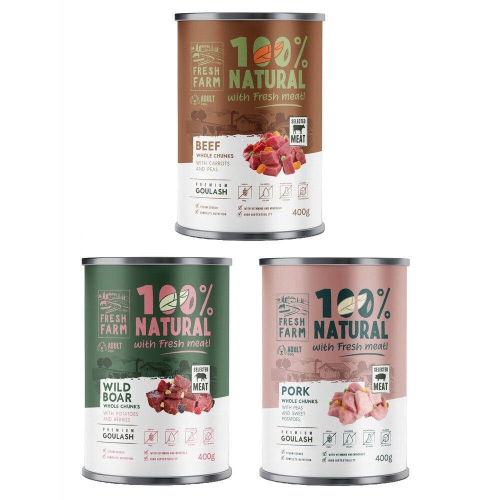 Fresh Farm Mono Protein Monoproteinový Guláš Pes MIX Chutí 12X400 G