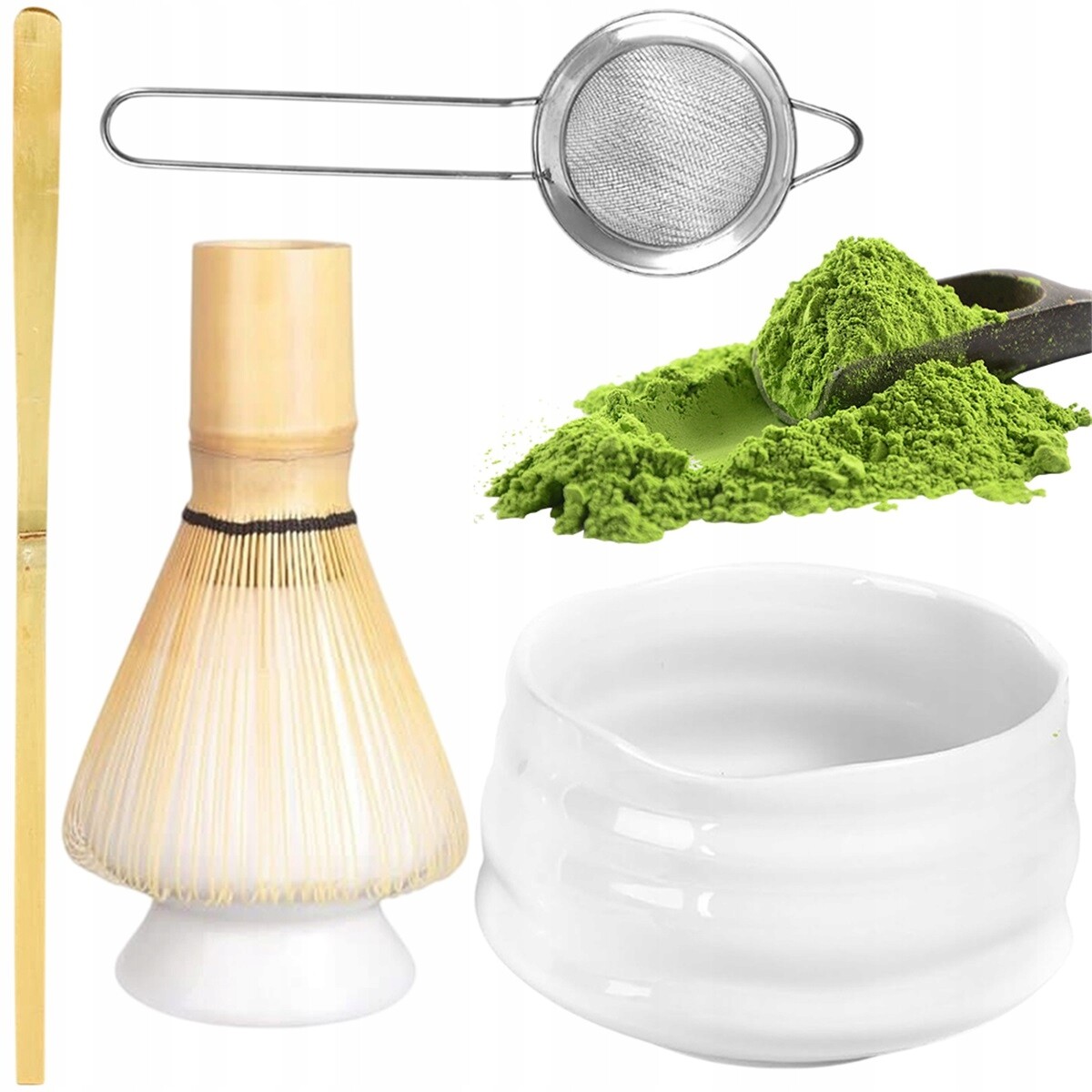 Bambusovo-keramický Matcha Set S Příslušenstvím, Barva Dřevěná