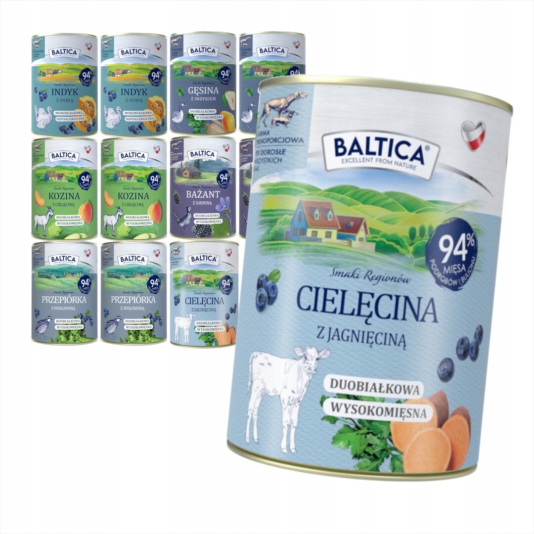 Baltica Telecí s jehněčím masem 24x400 g Bezobilné Vlhké Krmivo pro psy
