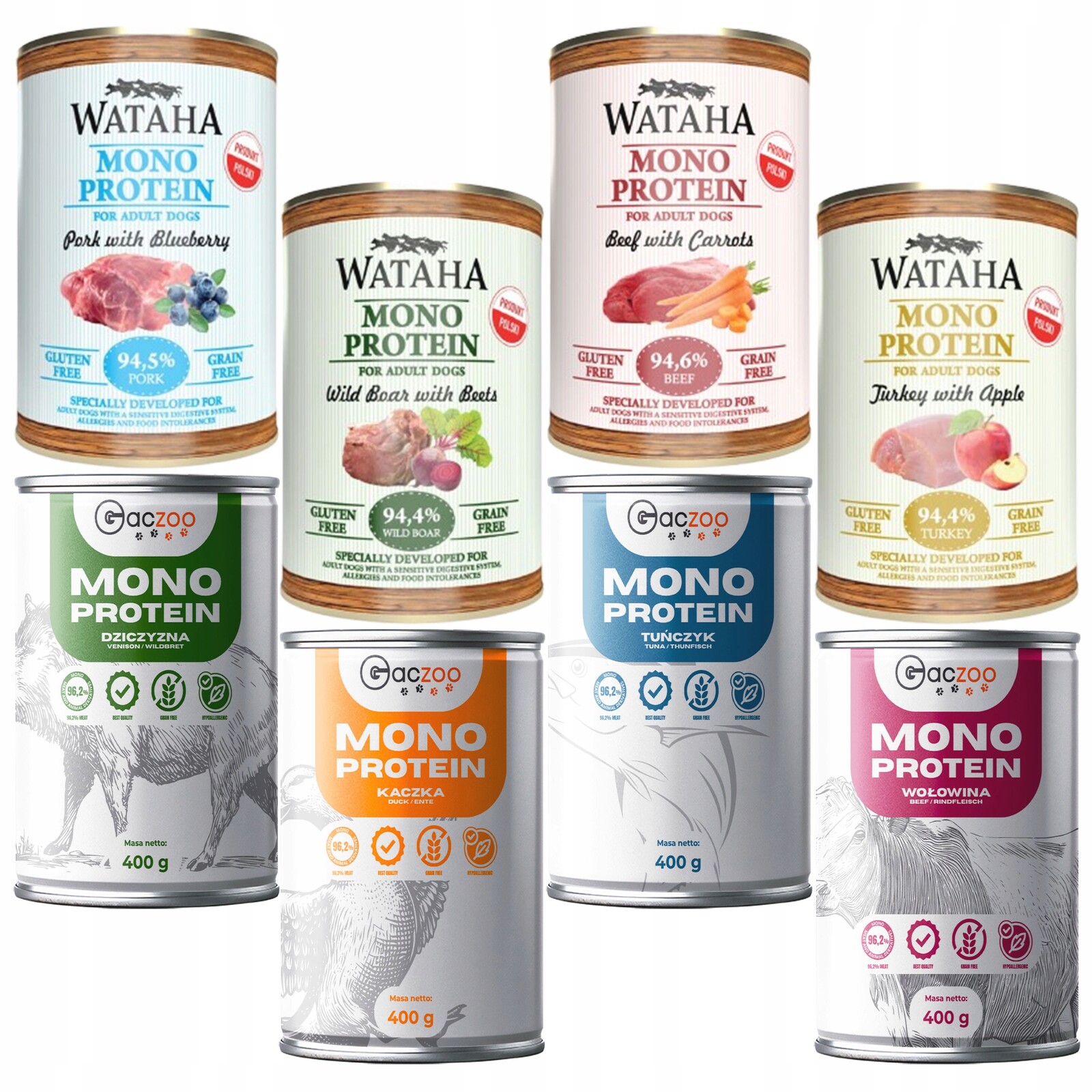 Wataha Gaczoo Mono Protein Adult krmivo pro psy Mix chutí 8 x 400 g