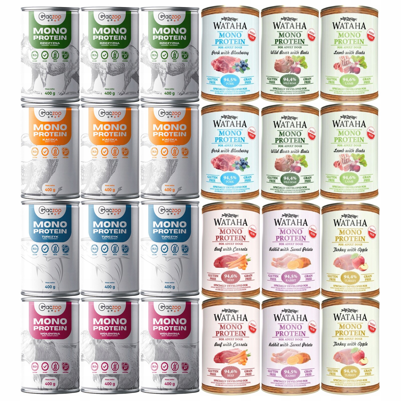 Wataha Gaczoo Mono Protein Adult krmivo pro psy Mix chutí 24 x 400 g