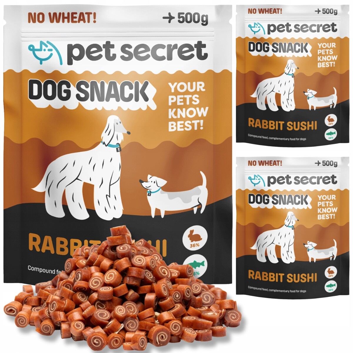 Psí pamlsek Králičí rolky 3x500g Mini sushi Pet Secret Bez obilovin