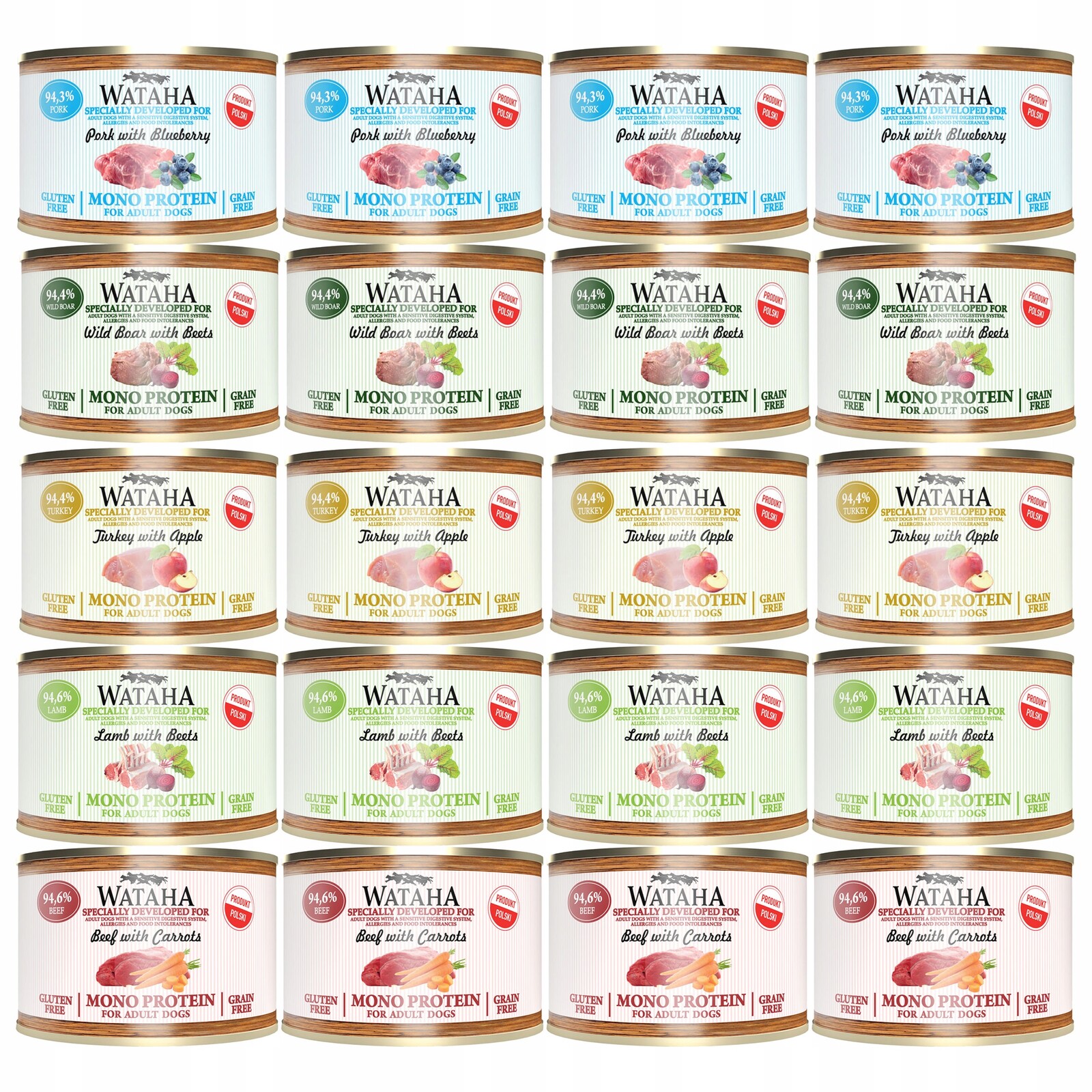 Wataha Mono Protein Adult krmivo pro psy mix chutí 20 x 185 g