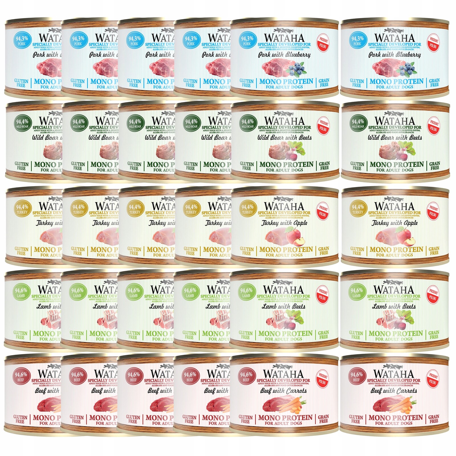 Wataha Mono Protein Adult krmivo pro psy mix chutí 30 x 185 g