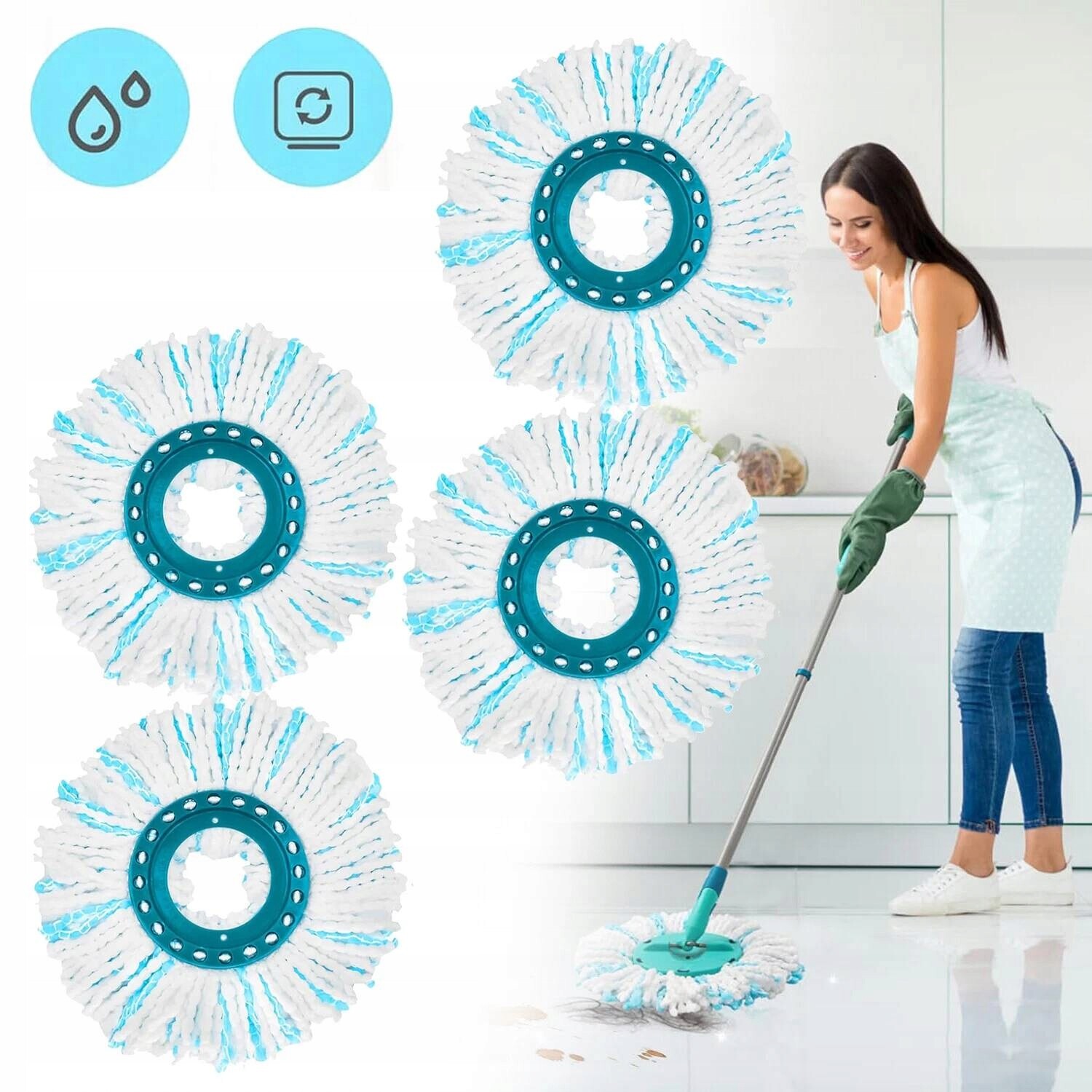 4 Ks Vyměnitelných Hlavic Pro Leifheit Clean Twist Disc Mop Micro Set, Silné