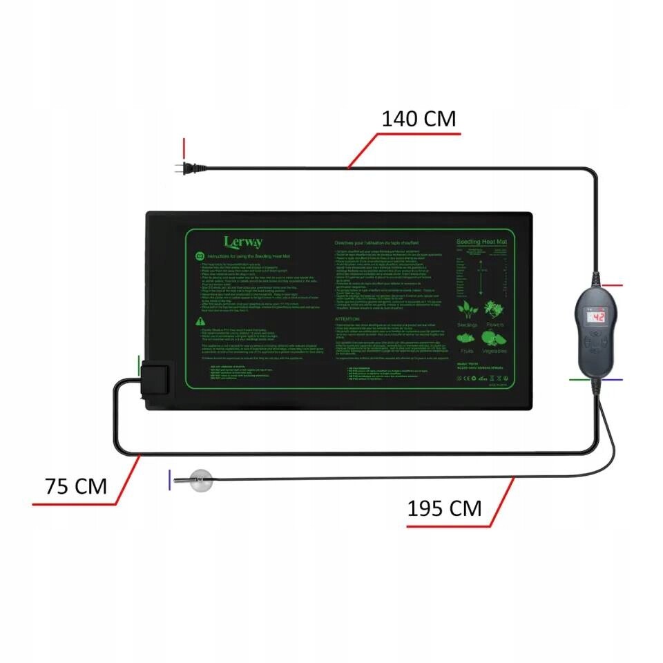 Lerway Vyhřívací podložka pro rostliny s termostatem, vyhřívací dečka se sondou