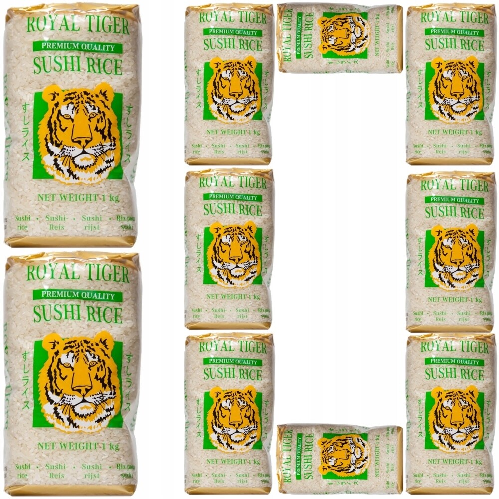 10 x Rýže na sushi Rice kulaté lepidlové zrno 1 kg 1000 g Royal Tiger