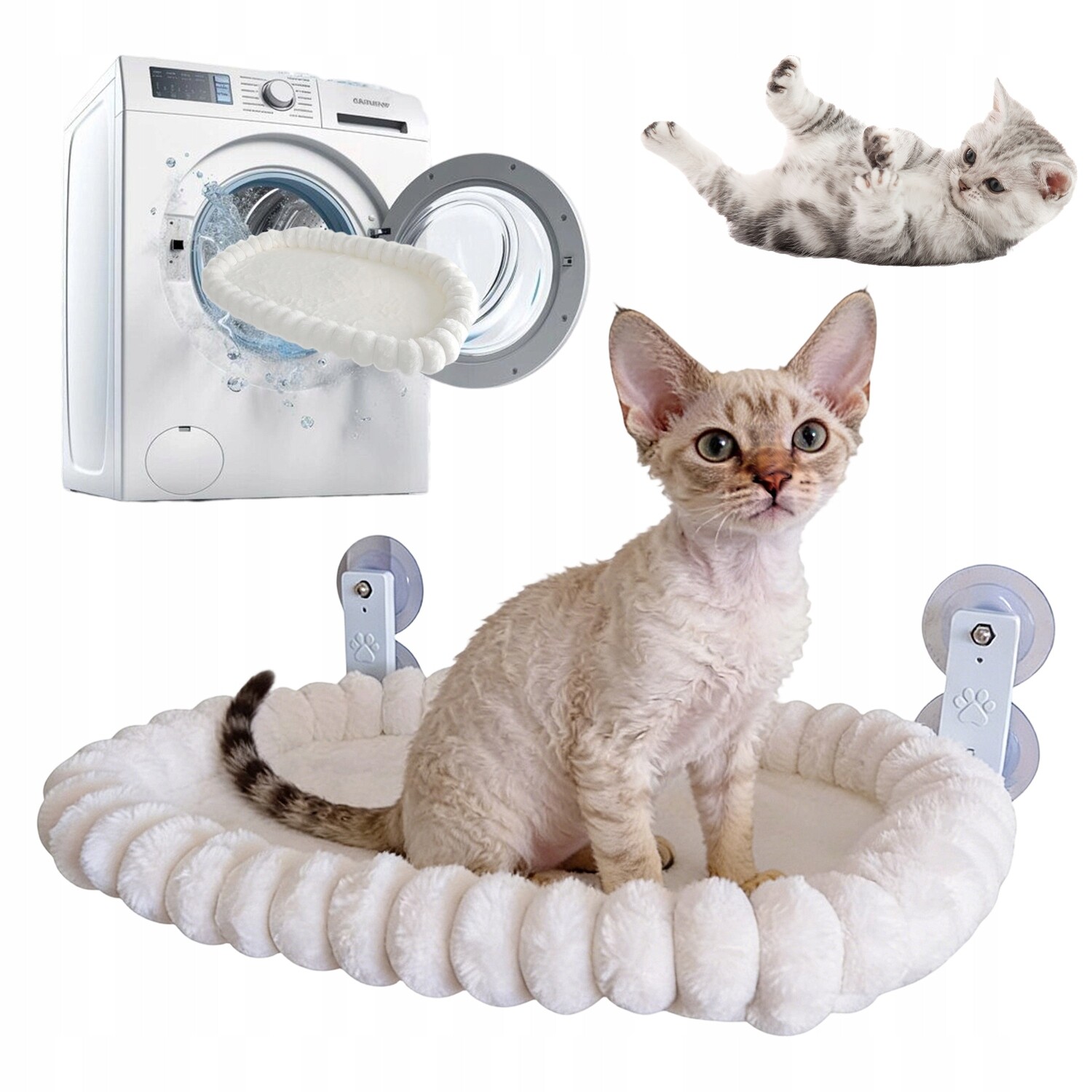 Houpací Síť Pro Kočky S Přísavkami Na Okno, Bílá, Kožešinová, Měkká, Skládací