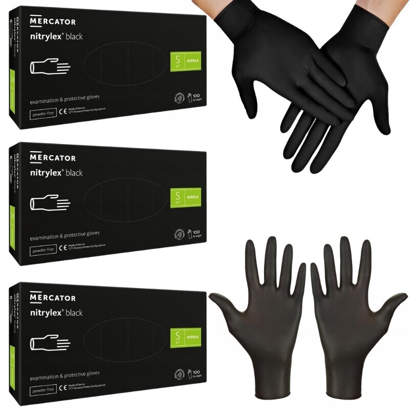 Rukavice Černé nitrilové Mercator Nitrylex Black vel. S 3 ks x 100 ks