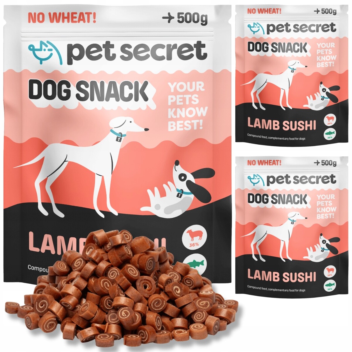 Psí pamlsek Sushi s jehněčím masem 3x500g Rollsy Soft Pet Secret