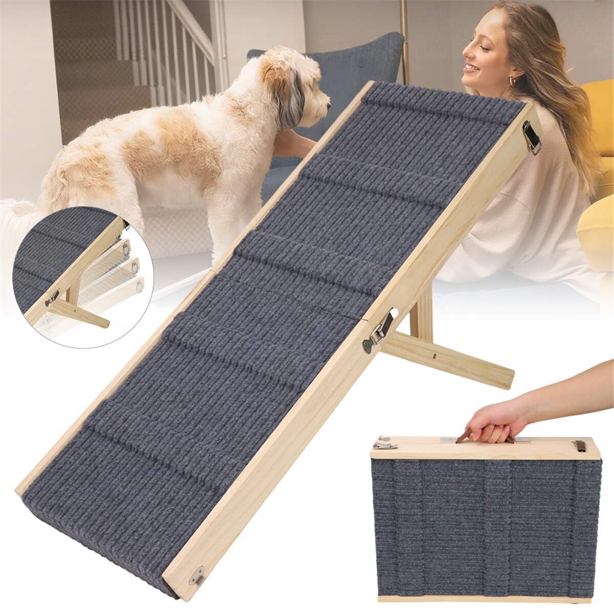 15 kg nosnost dřevěná skládací rampa s úchytem, 4 úrovně výšky