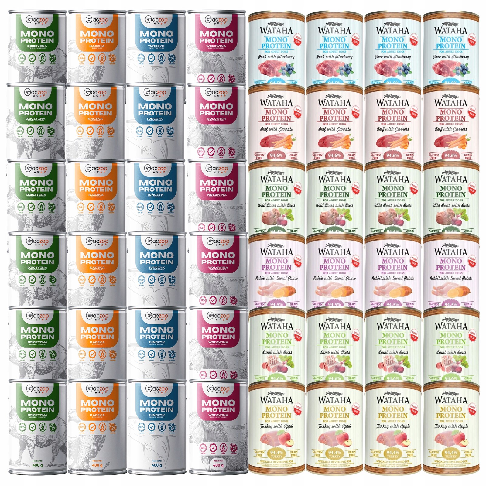 Wataha Gaczoo Mono Protein Adult krmivo pro psy Mix chutí 48 x 400 g