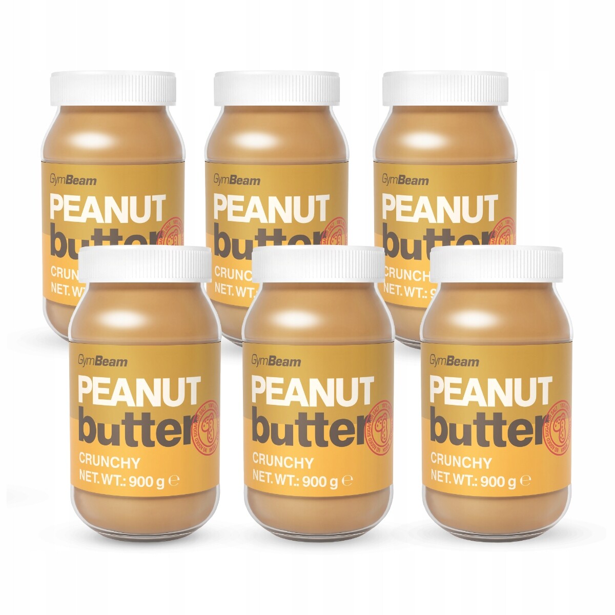 Arašídový krém 100% bez cukru, sůl s kousky ořechů GymBeam 6x900 g