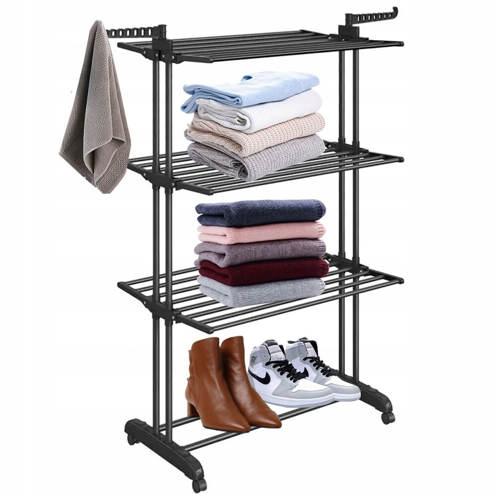 Velká Sušák na prádlo rozkládací na kolečkách se 4-úrovňovou blokádou, černá