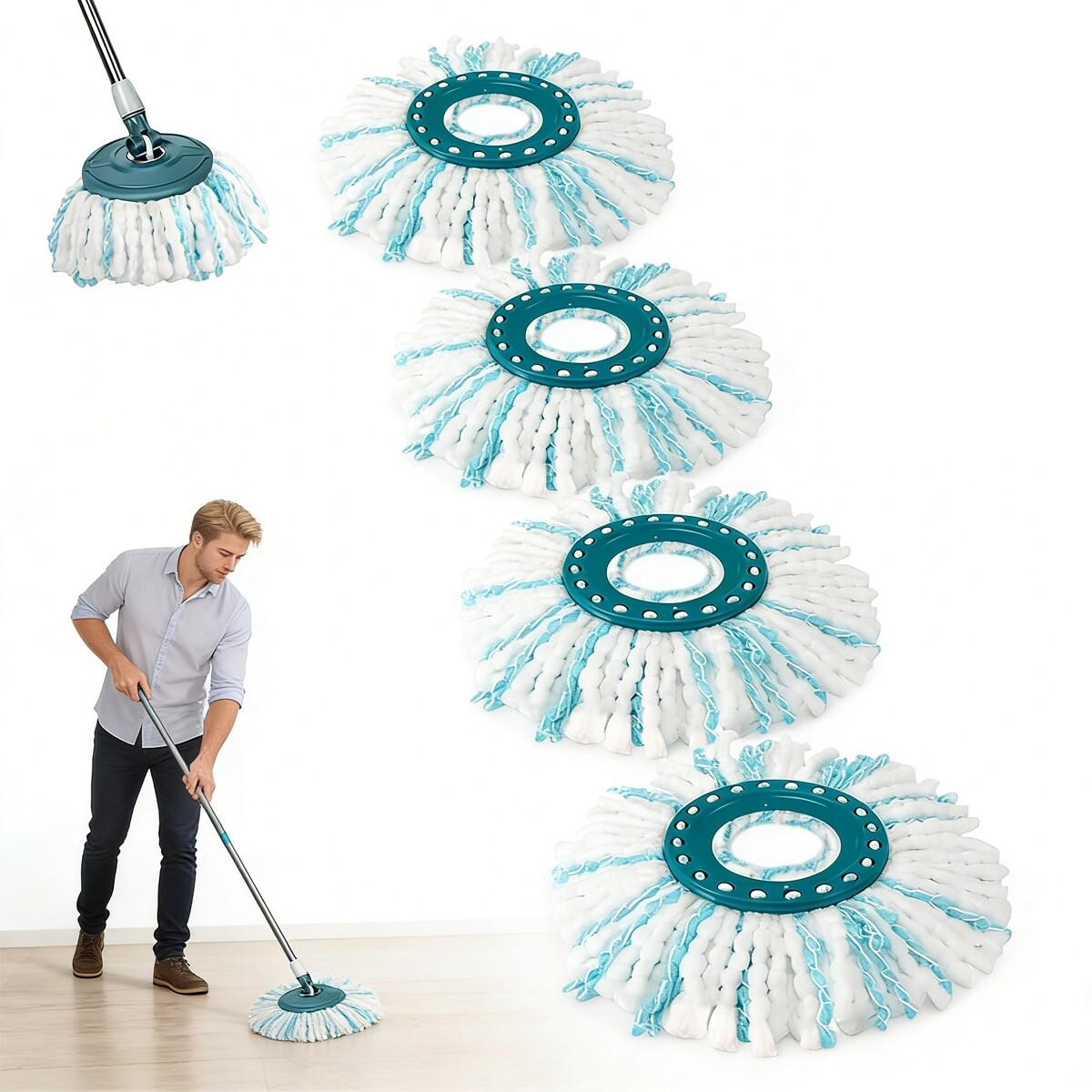 Vložka Do Mopu Zásoba Mop Koncovka Absorpční Nástavec Kulatý 4ks