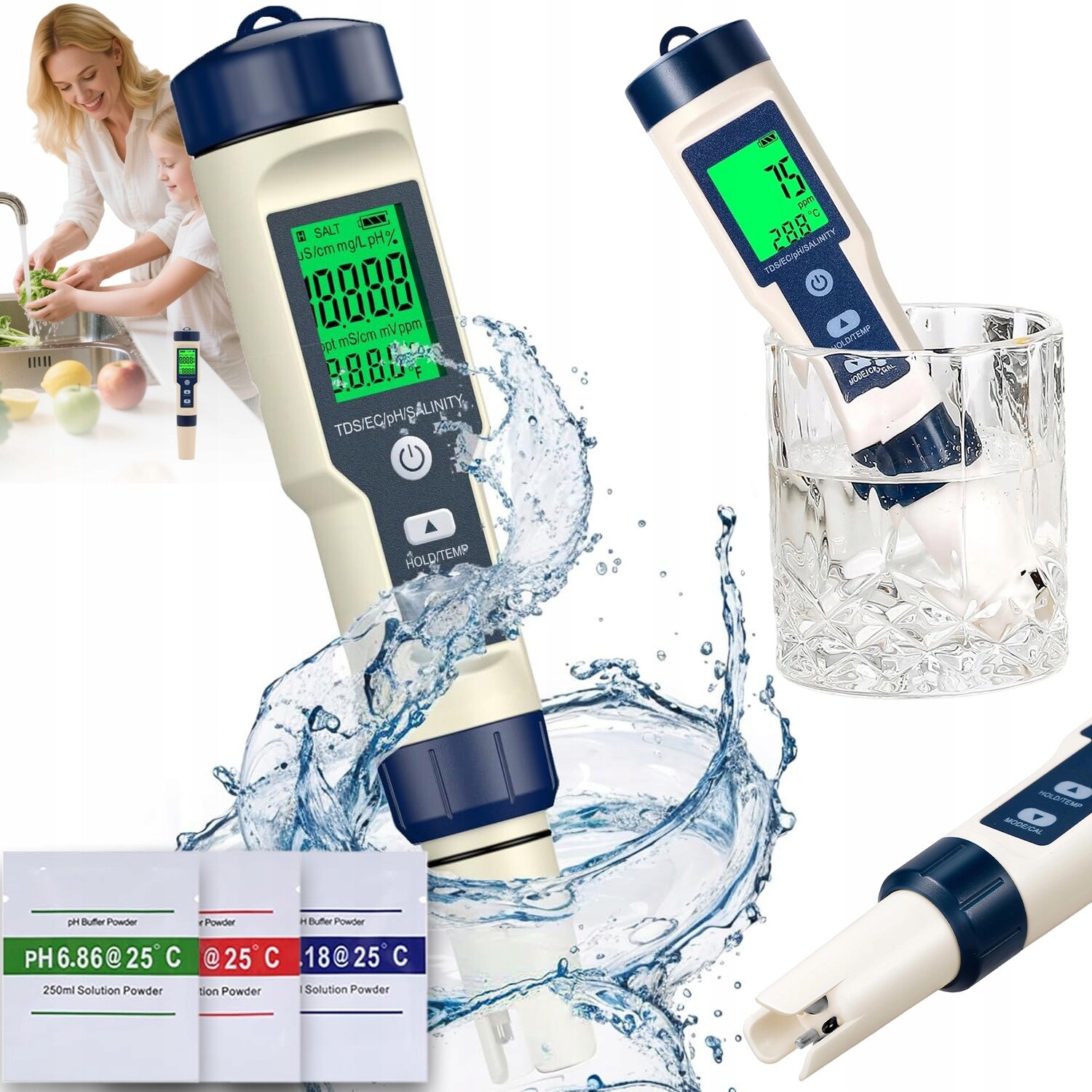 5V1 Tester Kvality Vody Ph Ec Tds, Slanost, Praktická Teplota