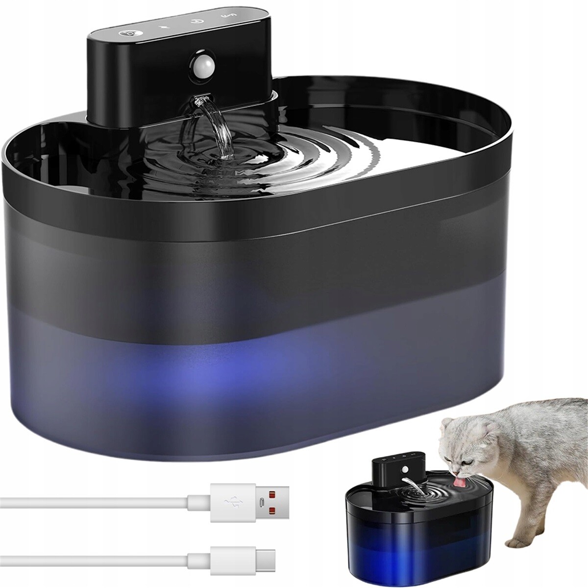 Pojník pro kočky s filtrací 2.2 l 2600 mAh bezdrátový Usb 3 režimy černý