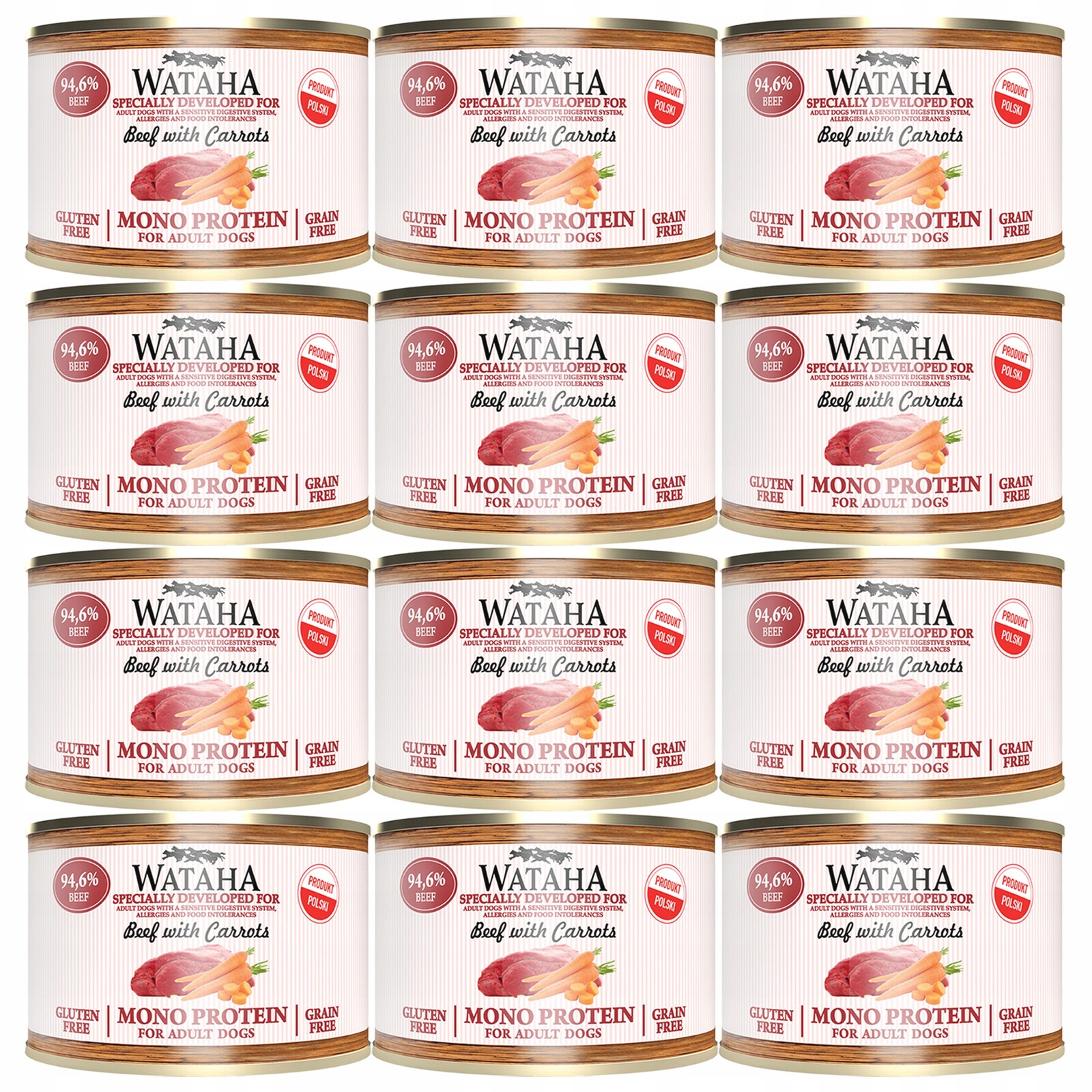 Wataha Mono Protein Adult krmivo pro psy Hovězí maso Mrkev 12 x 185 g