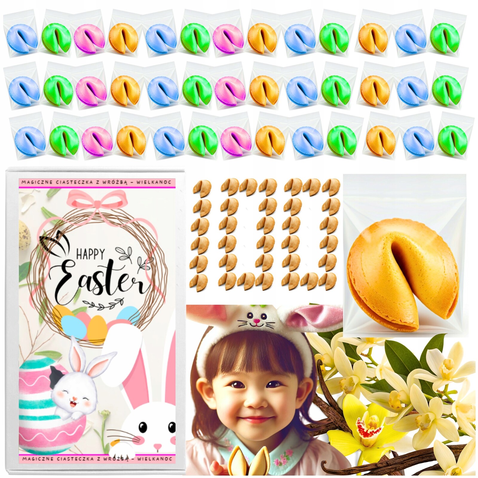 Sušenky s věštbou Velikonoce Barevné Dárek pro děti 100 Ks