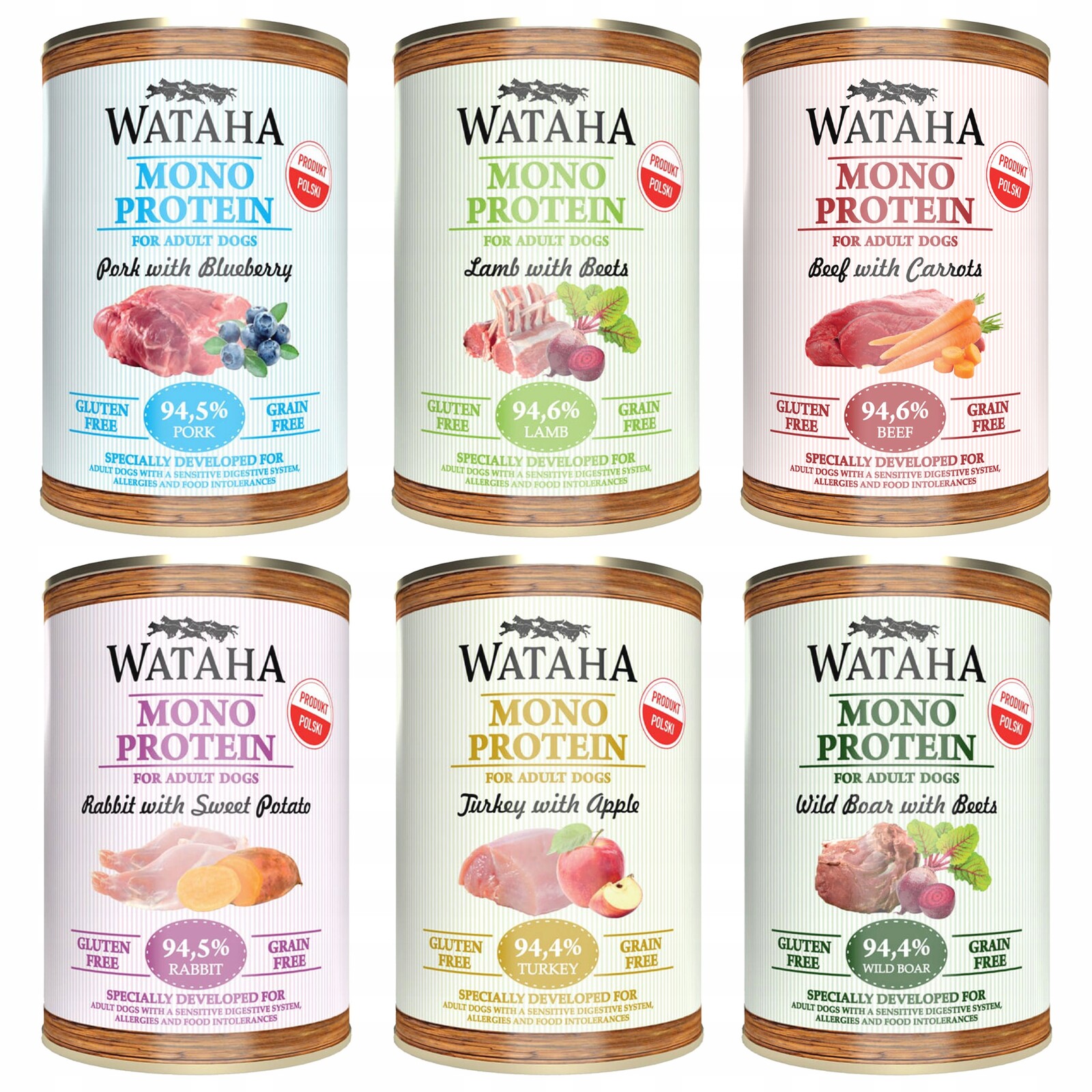 Wataha Mono Protein Adult krmivo pro psy Mix chutí 6 x 400 g