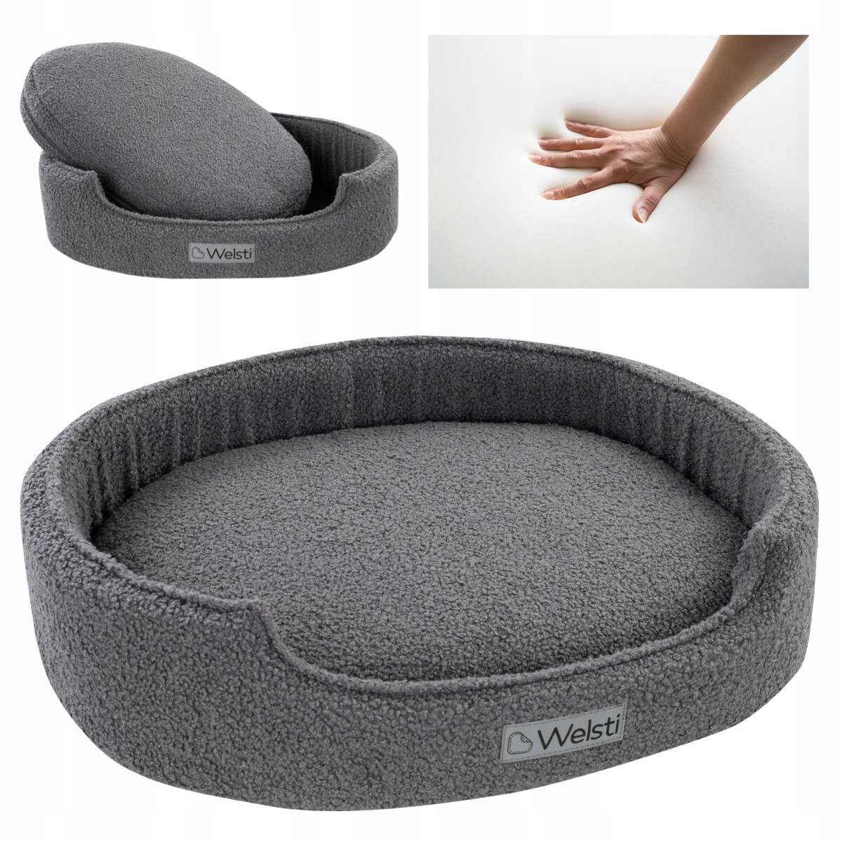 Pelíšek pro psa Welsti paměťová pěna boucle šedá L 68x55