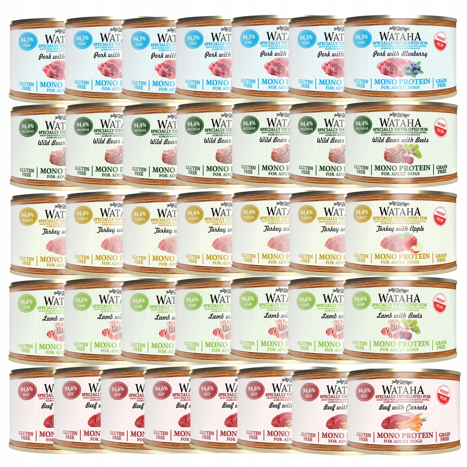 Wataha Mono Protein Adult krmivo pro psy mix chutí 36 x 185 g