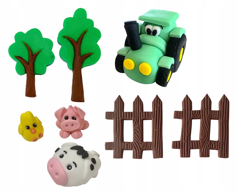 Cukrový Set Figurky Farma Traktor Zvířátka Plot Stromy Velký dort