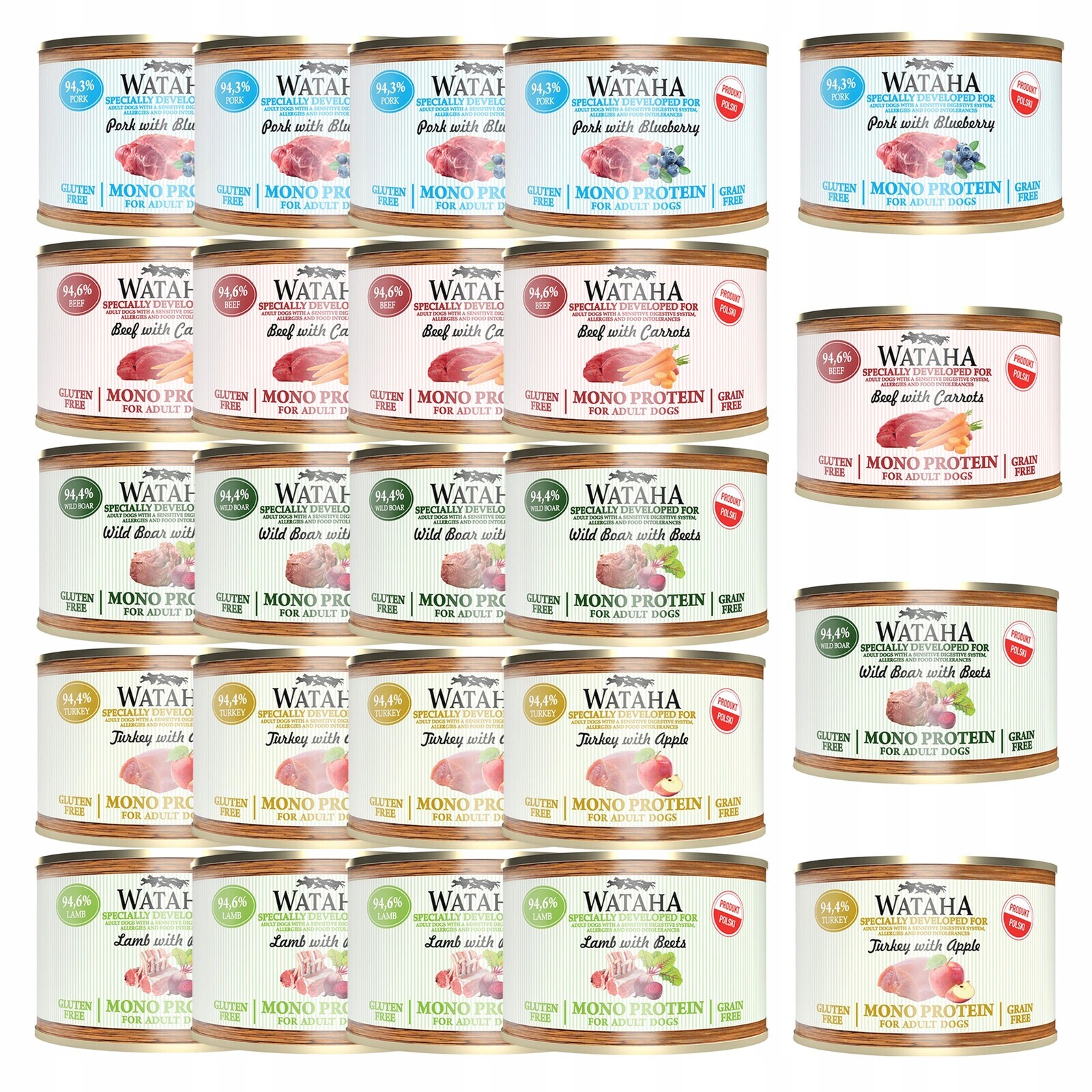 Wataha Mono Protein Adult krmivo pro psy mix chutí 24 x 185 g