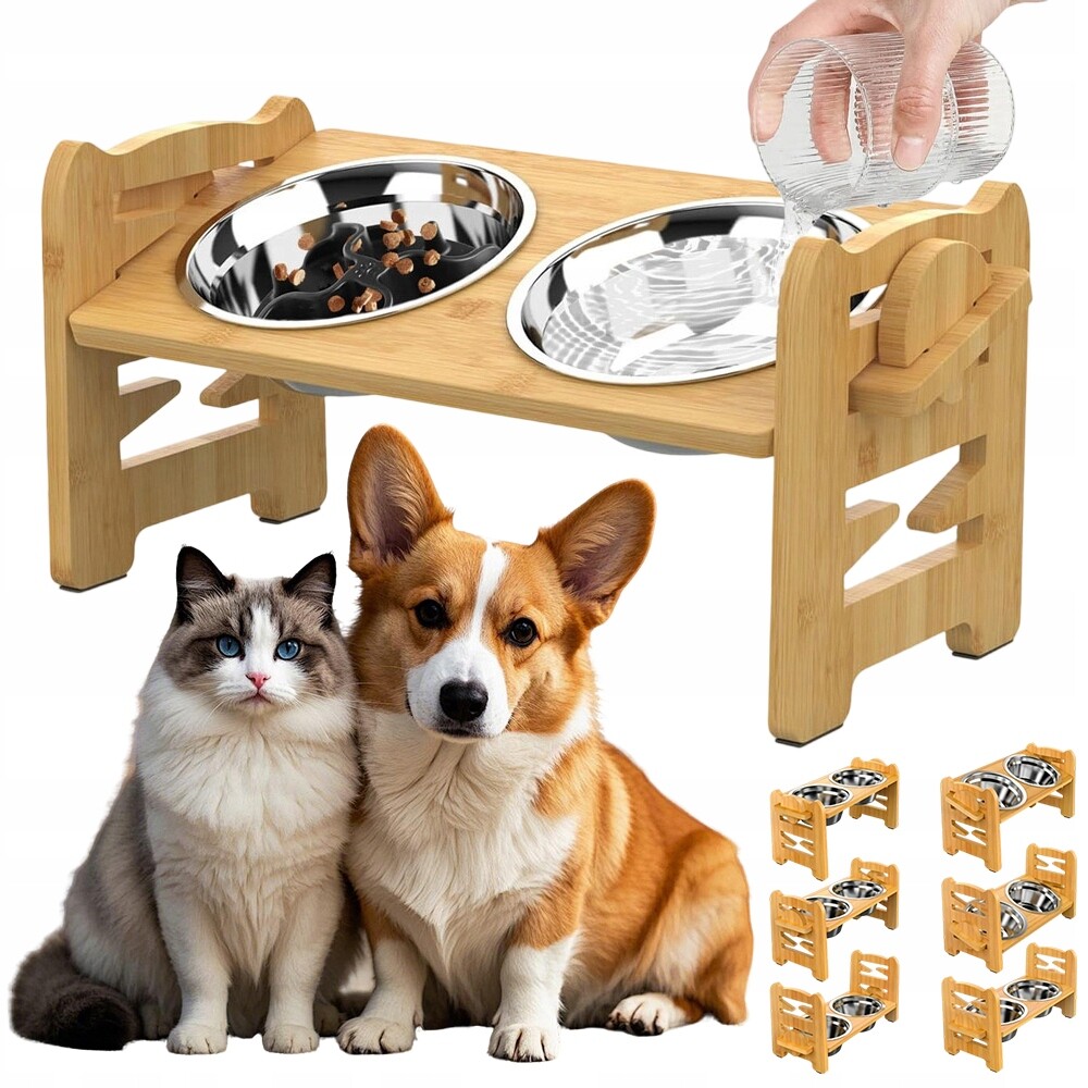 Stojan Se 2 Miskami Ocel 15° Úhel 6 Výšek Protiskluzový Pro Zvířata