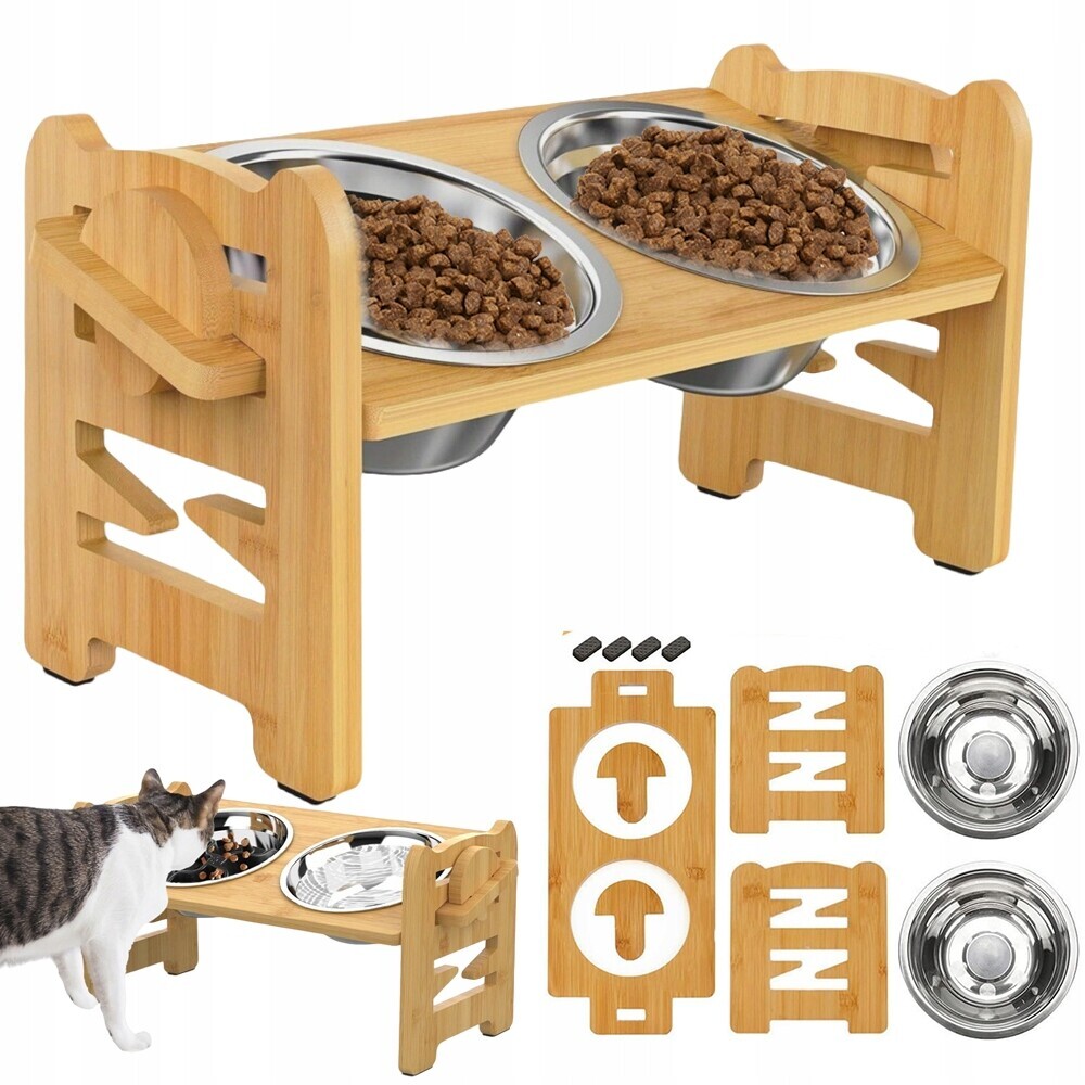 Vyvýšená Miska Pro Psa S Náklonem 15 Stupňů, Dřevěný Stojan, Dárek