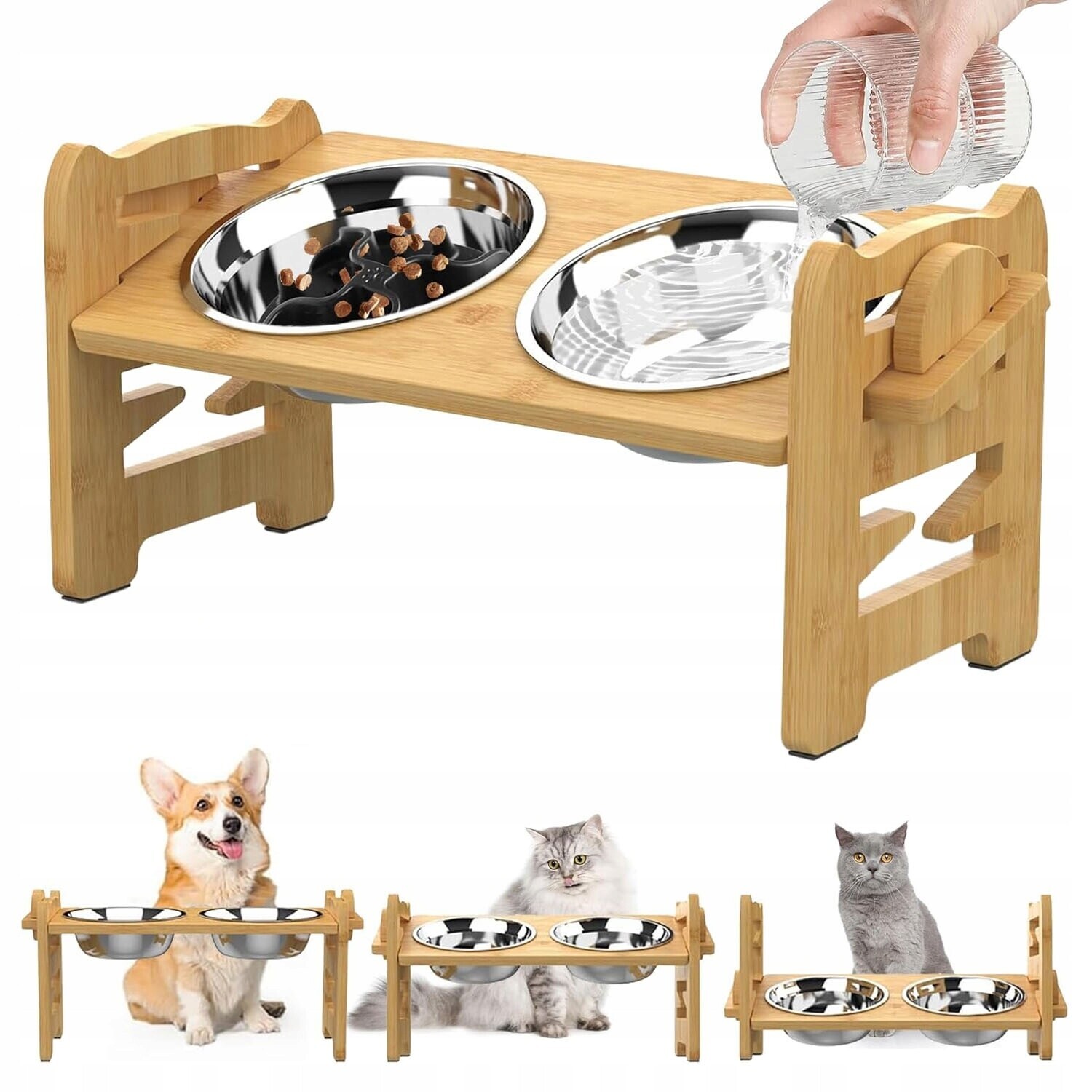 Stolek na krmivo pro psy Misky Regulovatelný Stojan na Misky Vodu pro zvířata