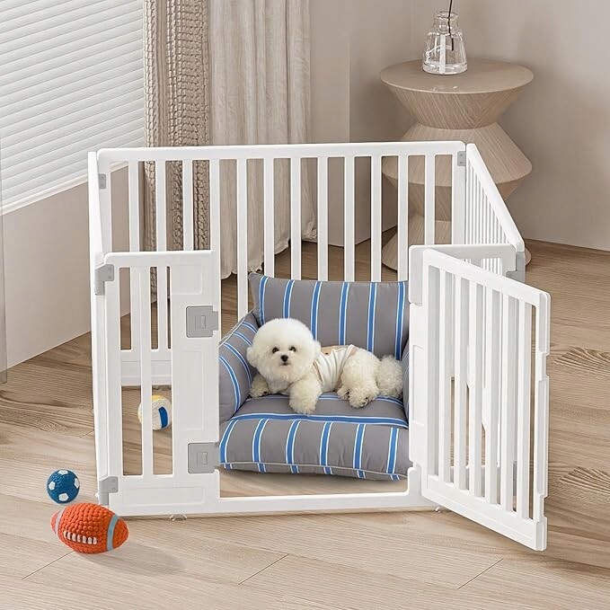 Kotec pro štěňata Gupamiga – Skládací výběh s dvířky, bílá 89x89 Cm