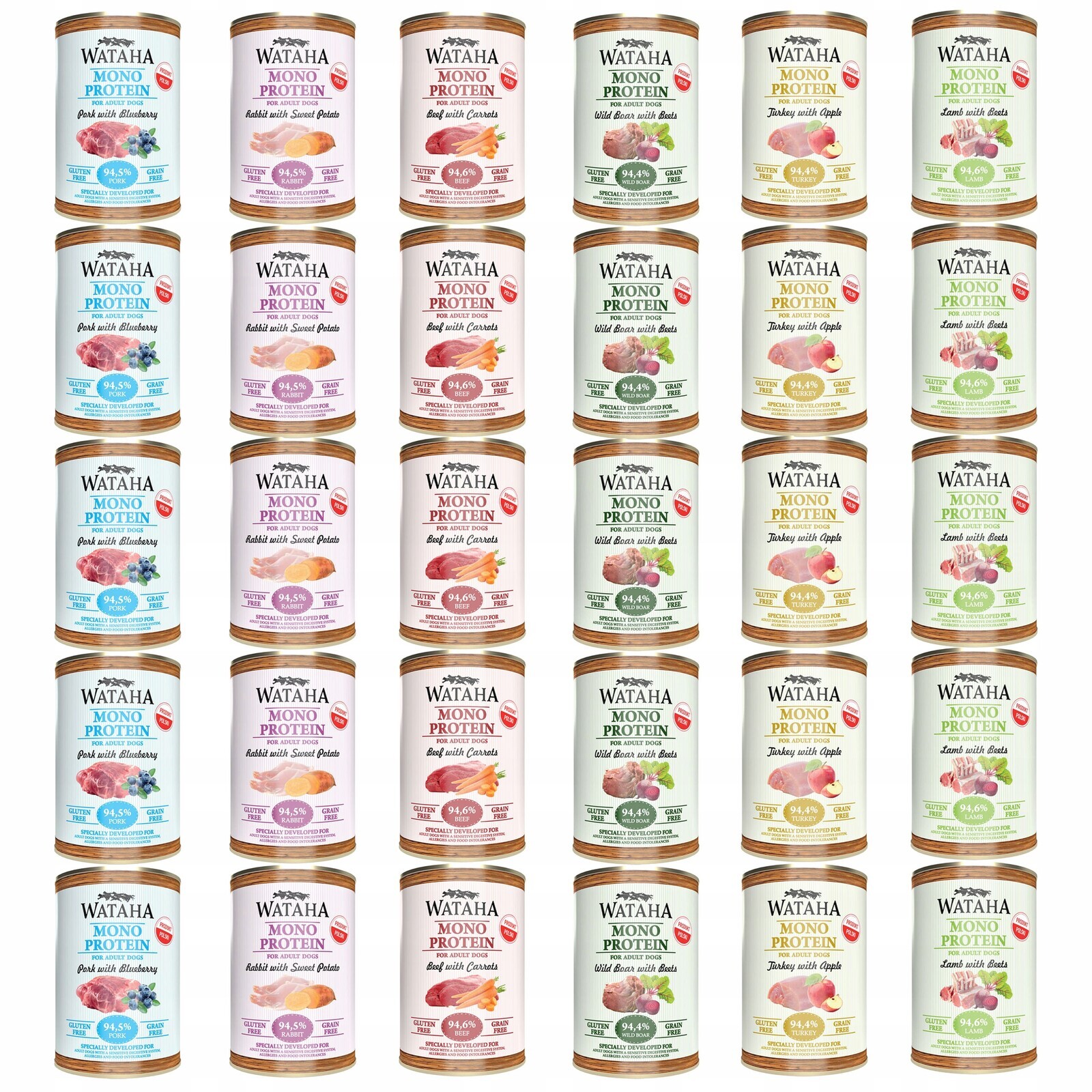 Wataha Mono Protein Adult krmivo pro psy Mix chutí 30 x 400 g