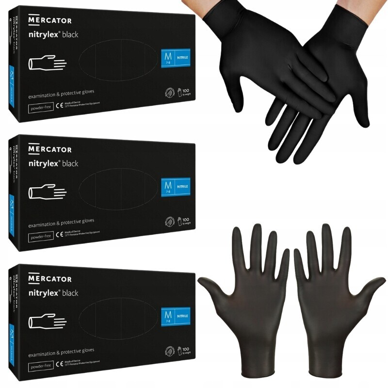 Černé nitrilové rukavice Mercator Nitrylex Black velikost M 3 ks x 100 ks