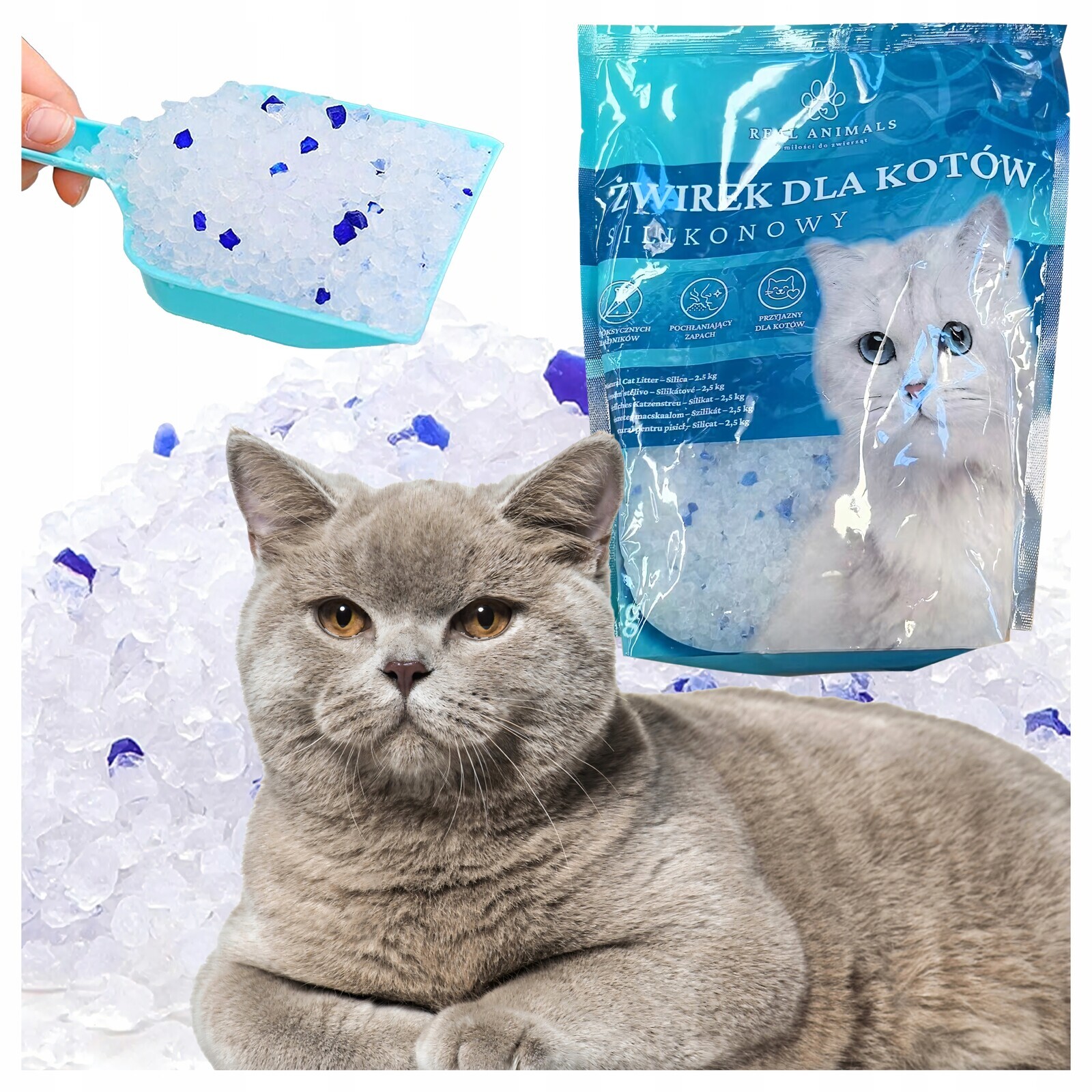 Silikonové Stelivo pro kočky do kyvety 1.5 kg Nehrudkující Bezprašné Výkonné