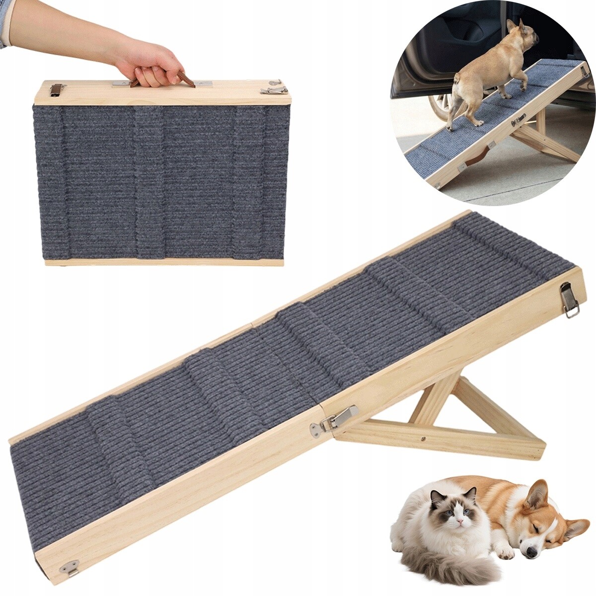 Rampa pro psa a kočku 15 kg dřevěná s nastavitelnou výškou a protiskluzovou úpravou