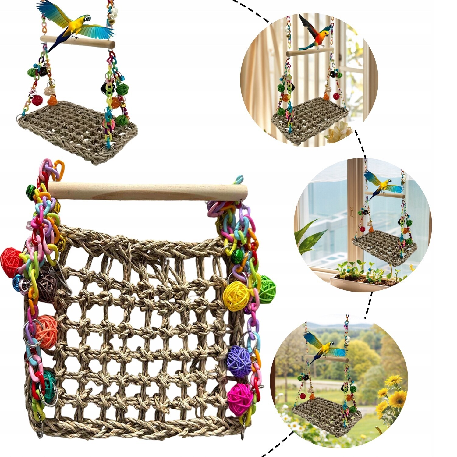 Houpačka Pro Papoušky Z Mořské Trávy Zlepšuje Koordinaci A Rovnováhu Pro Malé Papoušky